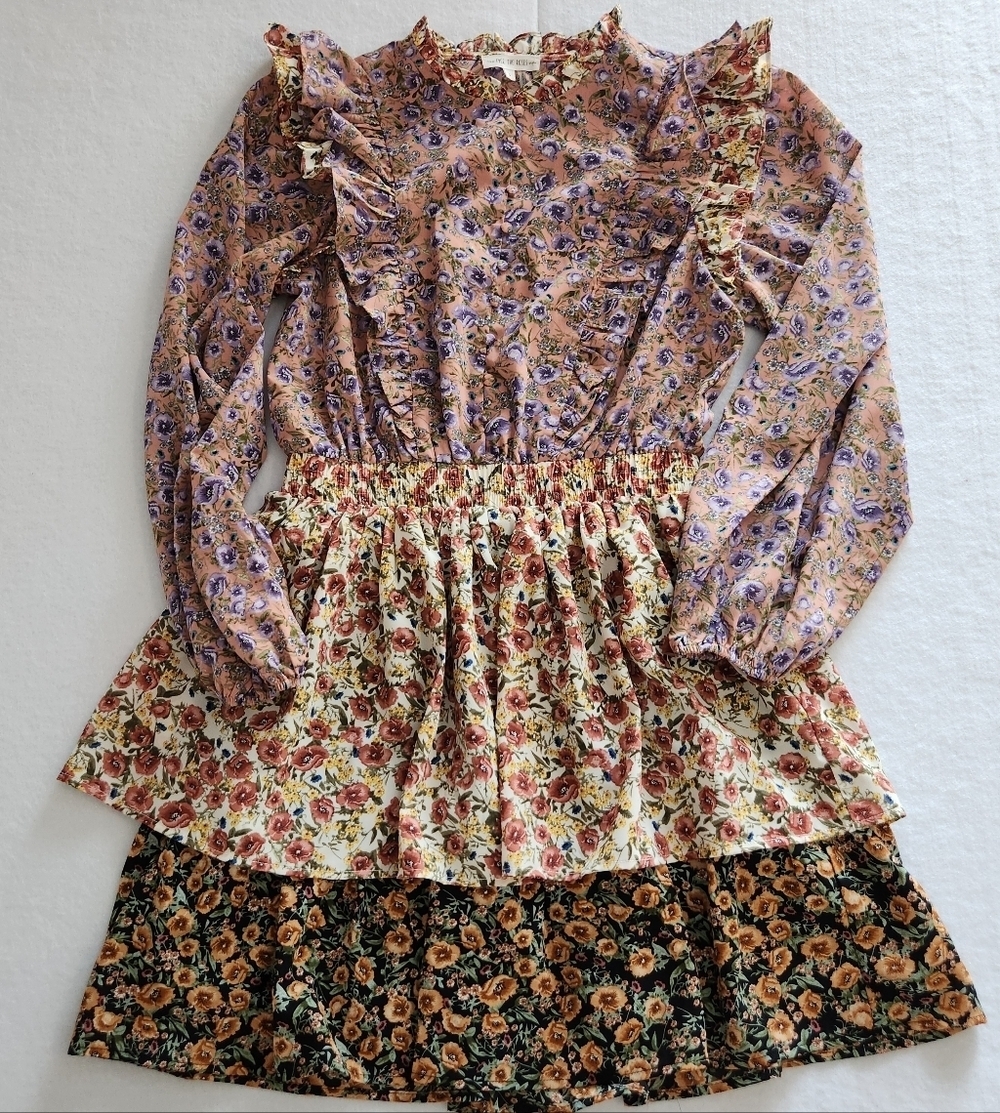 Free the Roses Boho Floral Dress in Pink And Purple Size Small Flowy Cottagecore